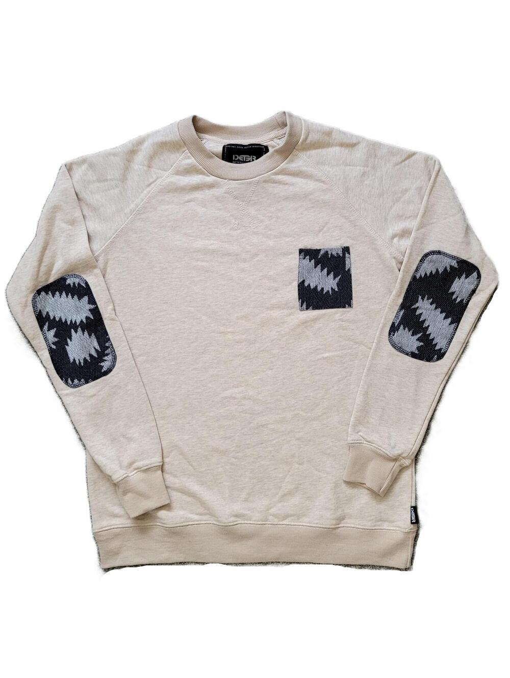 DETER Clothing Men’s Small Lightweight Sweatshirt Beige Elbow Patch Crewneck NEW